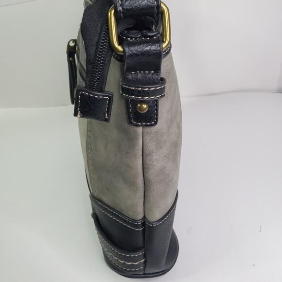 B.O.C. Born Concepts Gray and Black Vinyl Tote Shoulder Handbag Purse Medium - Picture 5 of 11